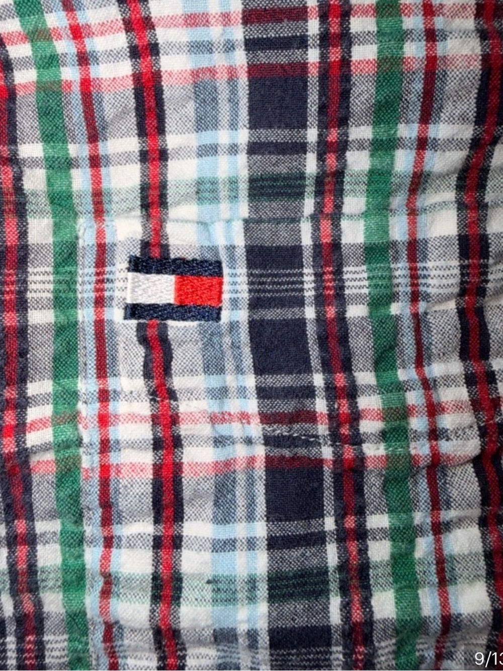 Tommy Hilfiger Boys Plaid Shirt L 10-12 Short Sleeve Logo Pocket - Picture 4 of 6